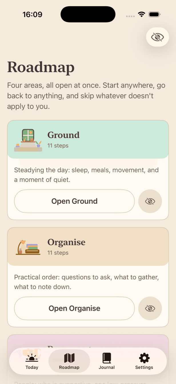 Roadmap: four areas, all open, none of them locked.